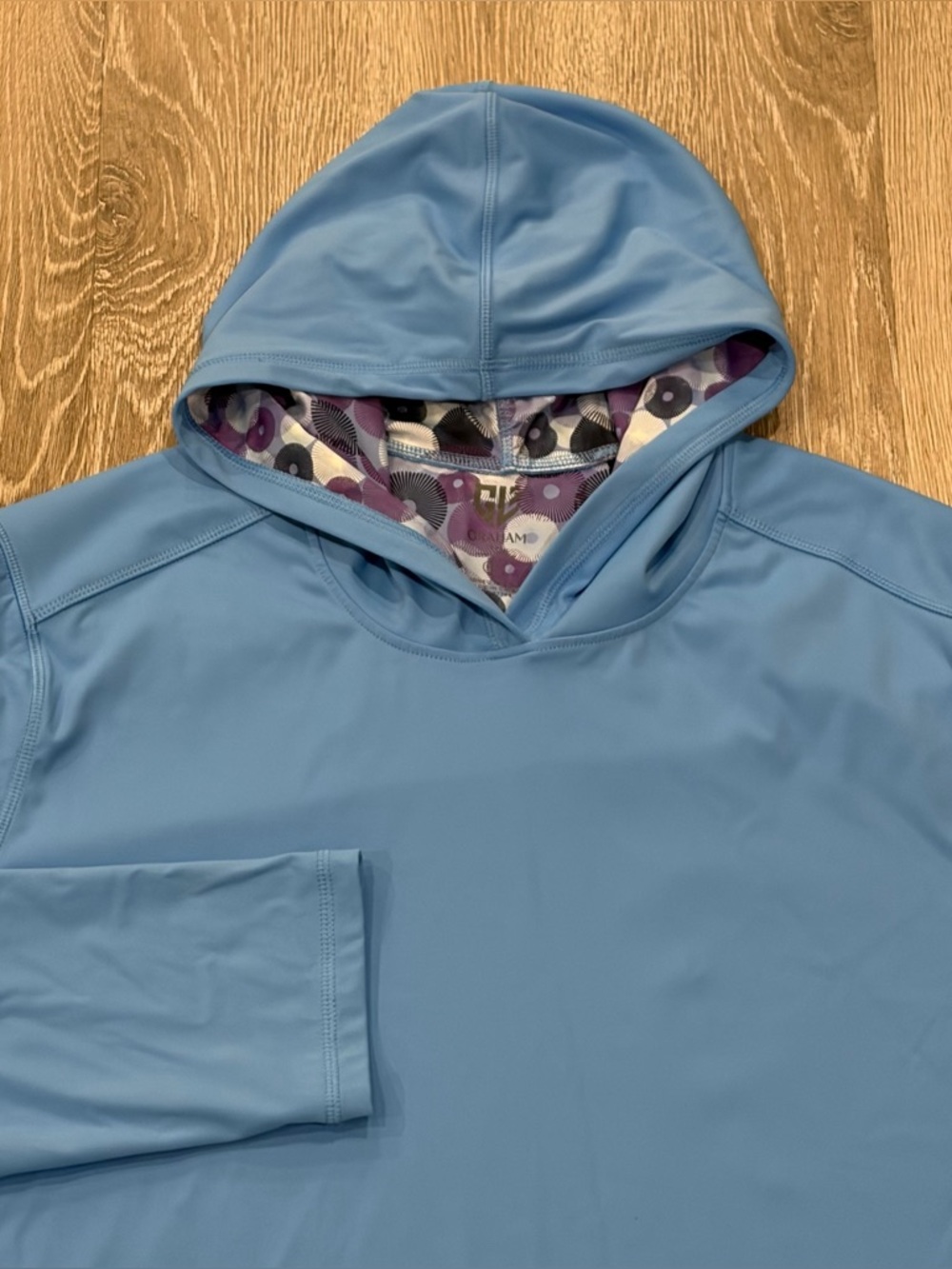 Graham Luxe Hoodie Mens Large Light Blue Geometric Trim Pullover Athletic Golf